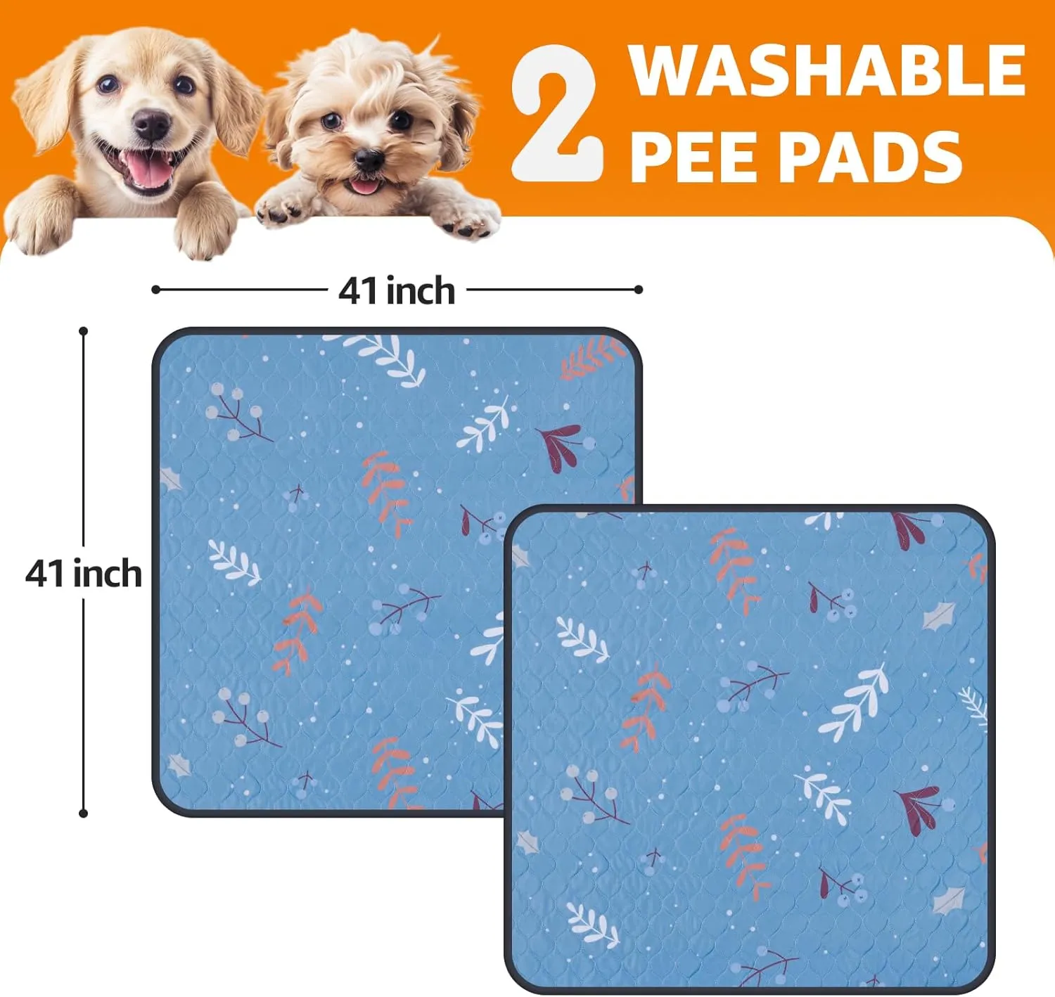 LOOBANI Washable Pee Pads for Dogs: 2 Pack Large Reusable Puppy Training Pads 41" x 41", Waterproof and Absorbent Pet Whelping Pad for Playpen, Crate, Floor, Sofa Protector, Blue