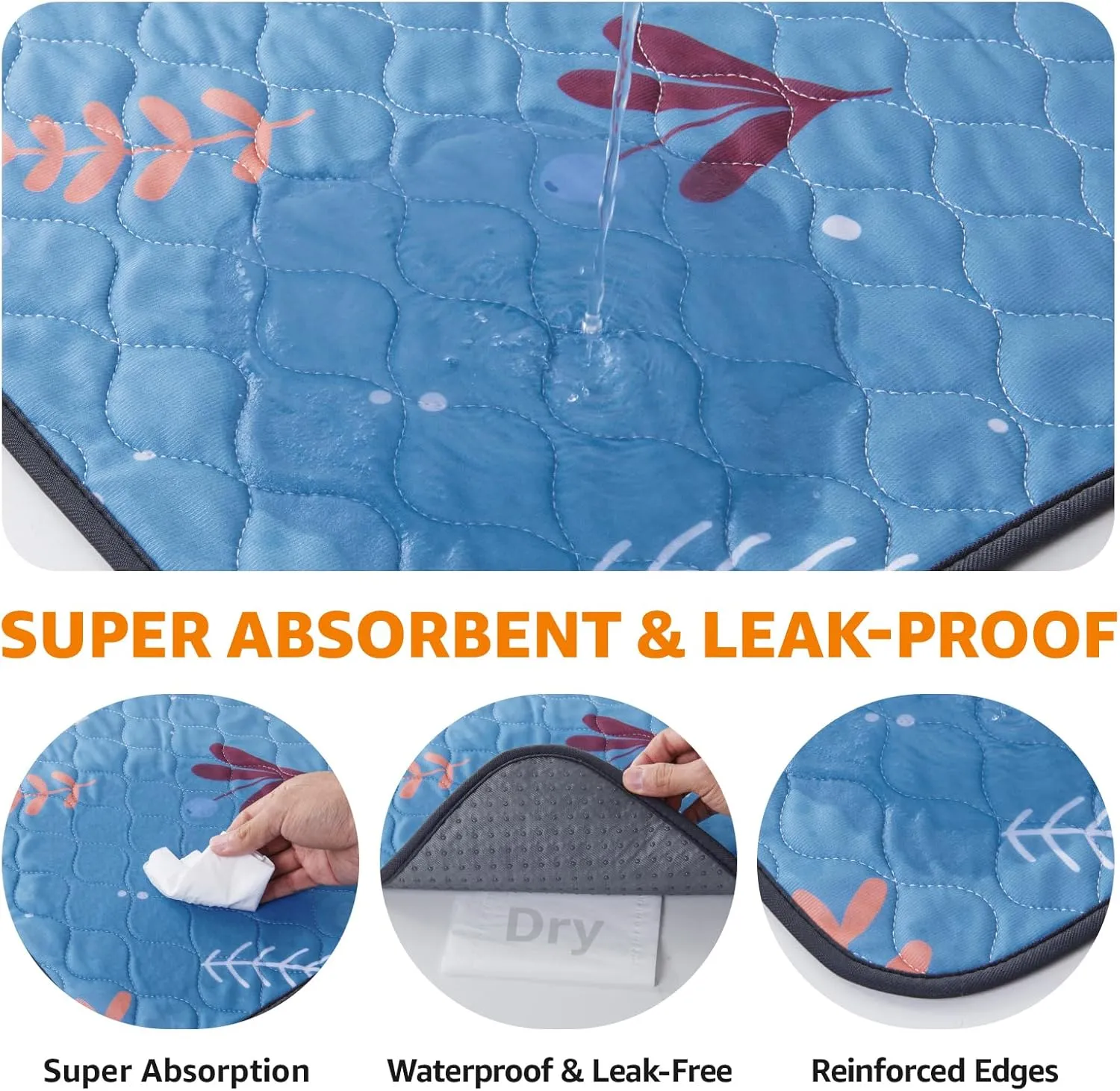 LOOBANI Washable Pee Pads for Dogs: 2 Pack Large Reusable Puppy Training Pads 41" x 41", Waterproof and Absorbent Pet Whelping Pad for Playpen, Crate, Floor, Sofa Protector, Blue