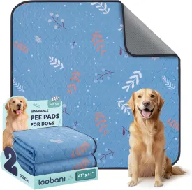 LOOBANI Washable Pee Pads for Dogs: 2 Pack Large Reusable Puppy Training Pads 41" x 41", Waterproof and Absorbent Pet Whelping Pad for Playpen, Crate, Floor, Sofa Protector, Blue