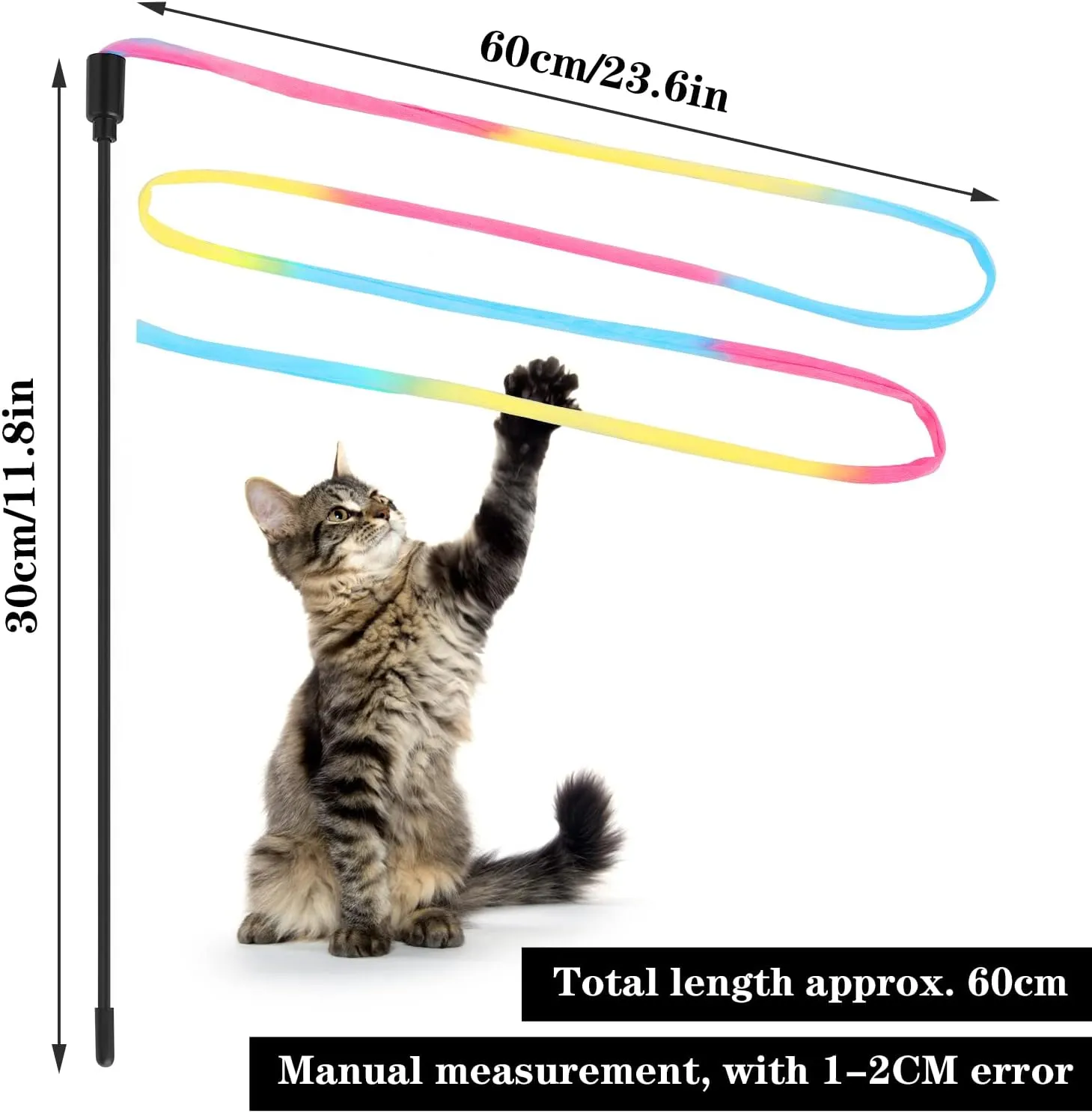 Molain Cat Wand Rainbow Toy, 3pcs Rainbow Ribbon Cat Wand for Kittens Training Rainbow Ribbon Cat Interactive Catcher Wand Stick Toy for Kitten Cat Indoor Exerciser Playing(30cm)
