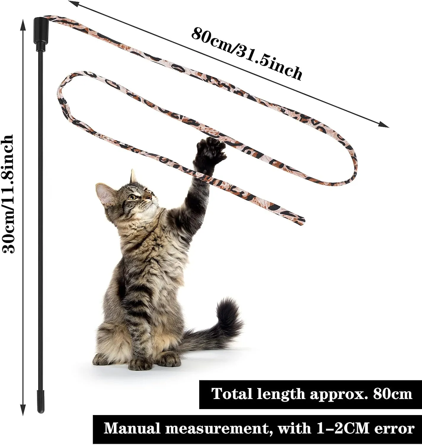 Molain Cat Wand Stick Toy, 5pcs Rainbow Wand for Kittens Training, Interactive Cat Exerciser Playing (30cm, Leopard Print)