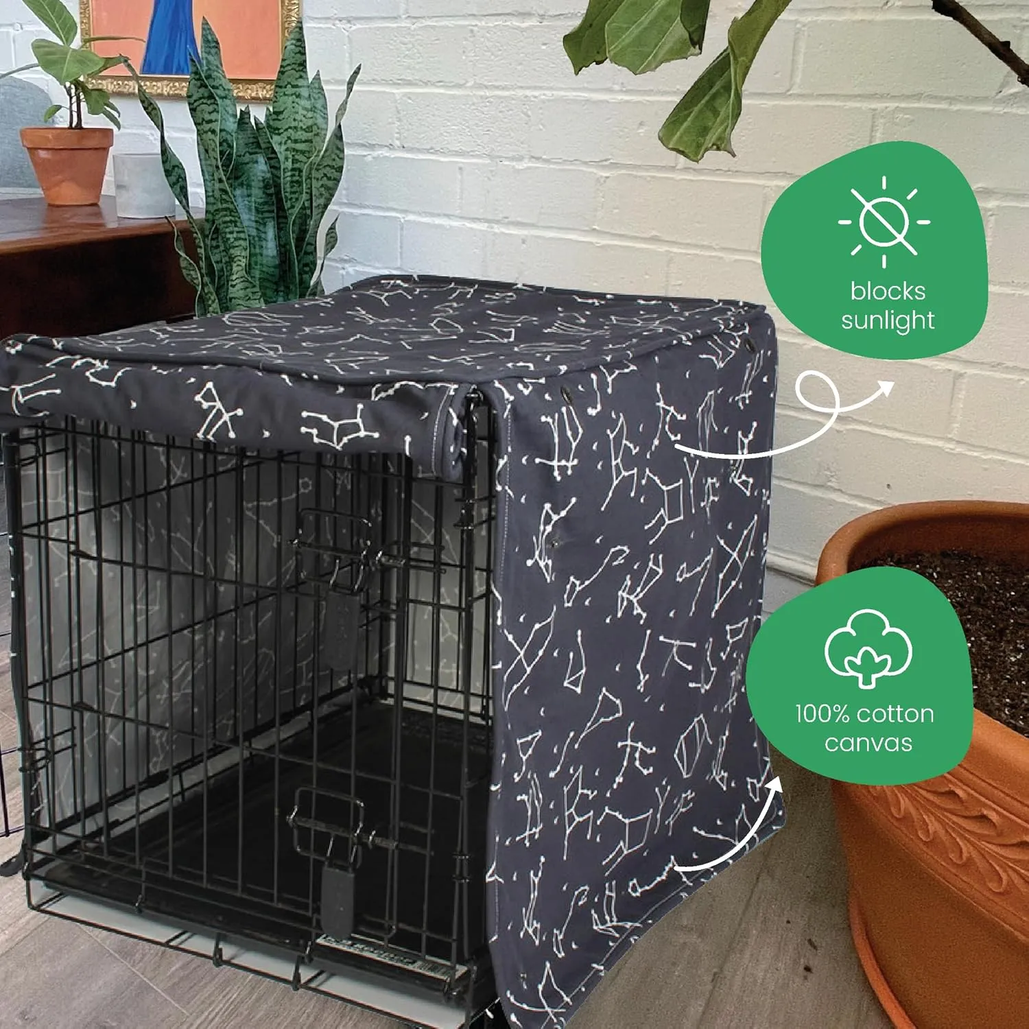Molly Mutt Rocketman Dog Crate Cover, 100% Cotton Canvas Cover with 2 Roll-Up Panels, Ideal for Dog or Cat Crate, Durable, Washable, and Free of Harmful Chemicals, 36" x 24" x 27"
