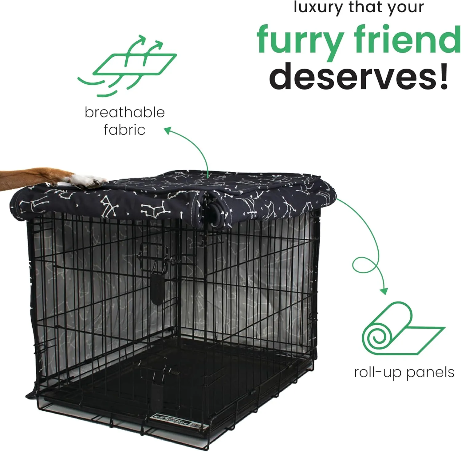 Molly Mutt Rocketman Dog Crate Cover, 100% Cotton Canvas Cover with 2 Roll-Up Panels, Ideal for Dog or Cat Crate, Durable, Washable, and Free of Harmful Chemicals, 36" x 24" x 27"