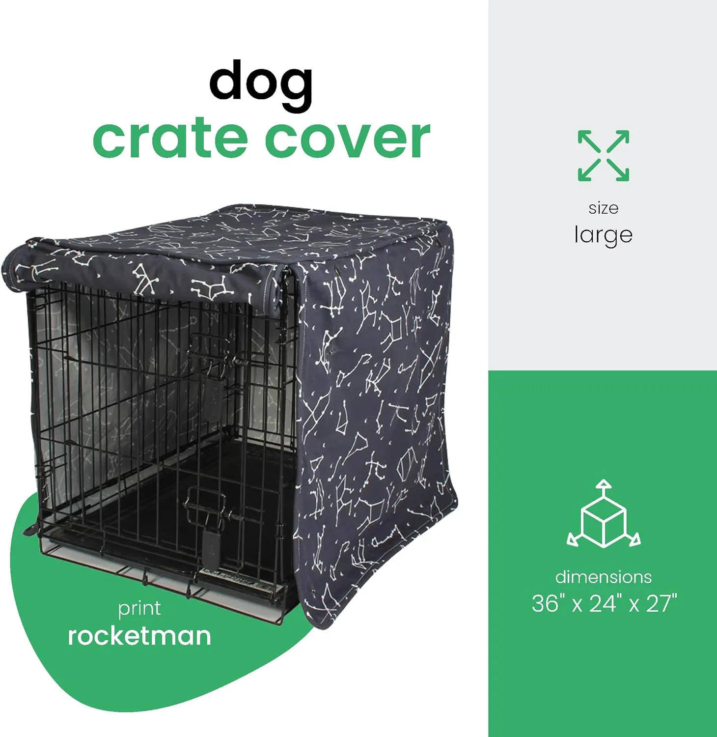 Molly Mutt Rocketman Dog Crate Cover, 100% Cotton Canvas Cover with 2 Roll-Up Panels, Ideal for Dog or Cat Crate, Durable, Washable, and Free of Harmful Chemicals, 36" x 24" x 27"