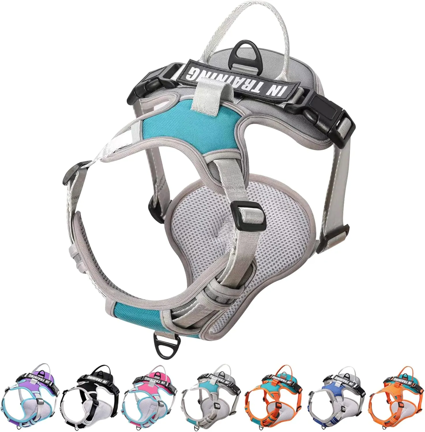 No Pull Dog Harness, Reflective Dog Vest Harness with Front & Back 2 Leash Clips, Oxford Pet Harness Adjustable Soft Padded Dog Vest with Easy Control Handle for Small Medium Large Dogs