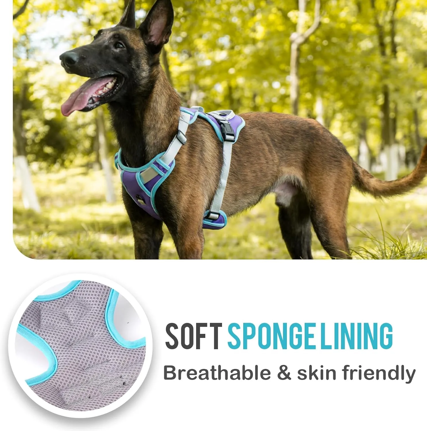 No Pull Dog Harness, Reflective Dog Vest Harness with Front & Back 2 Leash Clips, Oxford Pet Harness Adjustable Soft Padded Dog Vest with Easy Control Handle for Small Medium Large Dogs