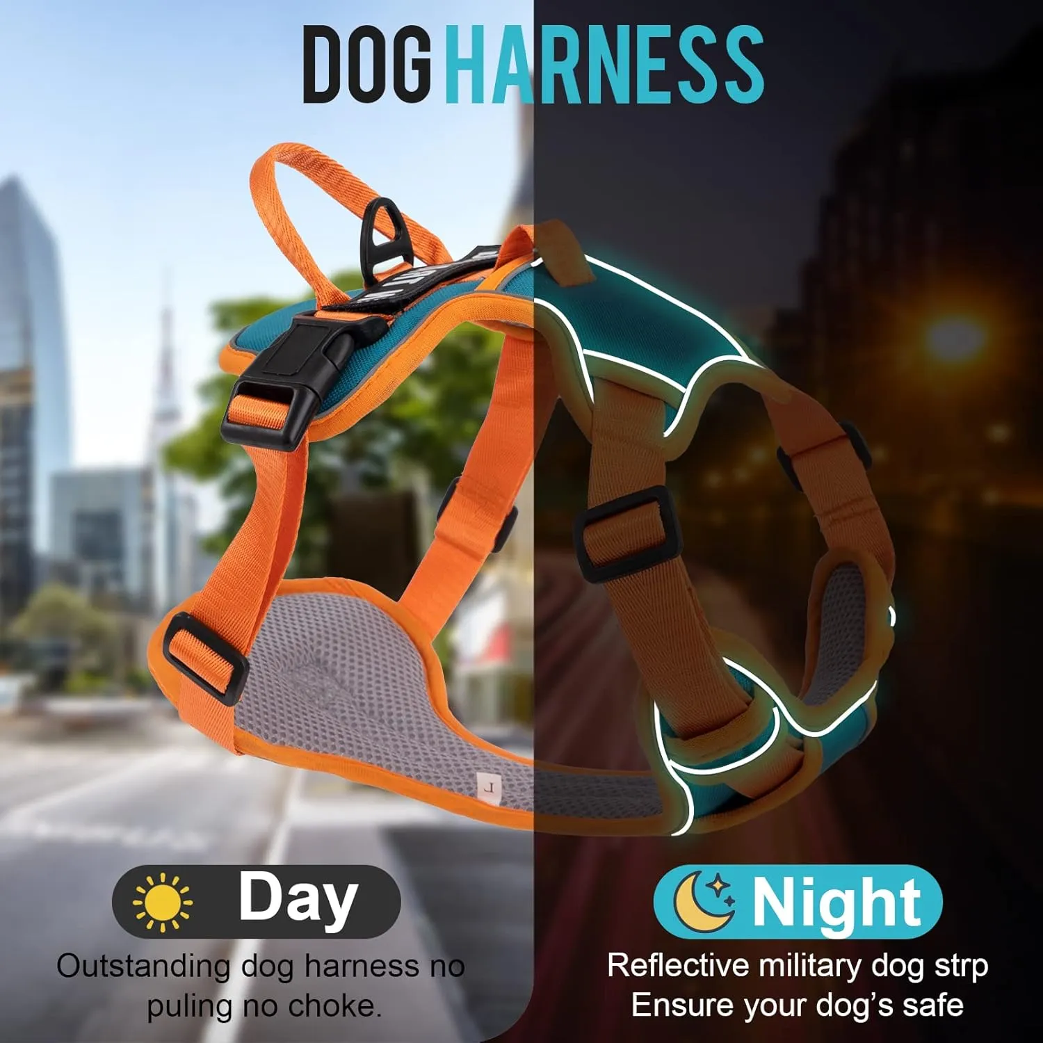 No Pull Dog Harness, Reflective Dog Vest Harness with Front & Back 2 Leash Clips, Oxford Pet Harness Adjustable Soft Padded Dog Vest with Easy Control Handle for Small Medium Large Dogs