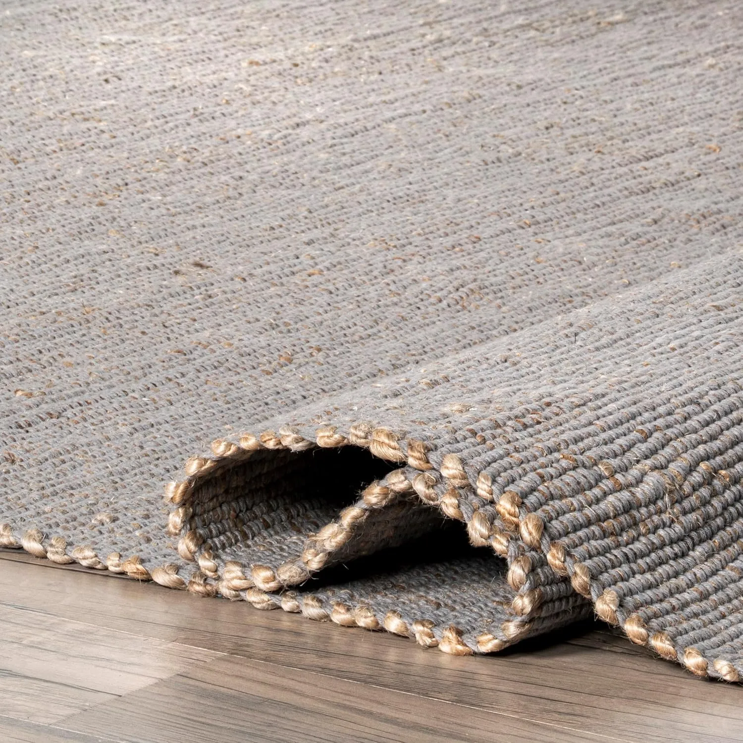 nuLOOM 2' x 6' Elfriede Jute & Cotton Hand Woven Area Rug, Elfriede Grey, Solid Rustic Farmhouse Style, Weaved Design, Natural Fiber, for Bedroom, Living Room, Dining Room, Hallway, Office, Entryway