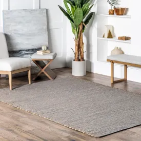 nuLOOM 2' x 6' Elfriede Jute & Cotton Hand Woven Area Rug, Elfriede Grey, Solid Rustic Farmhouse Style, Weaved Design, Natural Fiber, for Bedroom, Living Room, Dining Room, Hallway, Office, Entryway