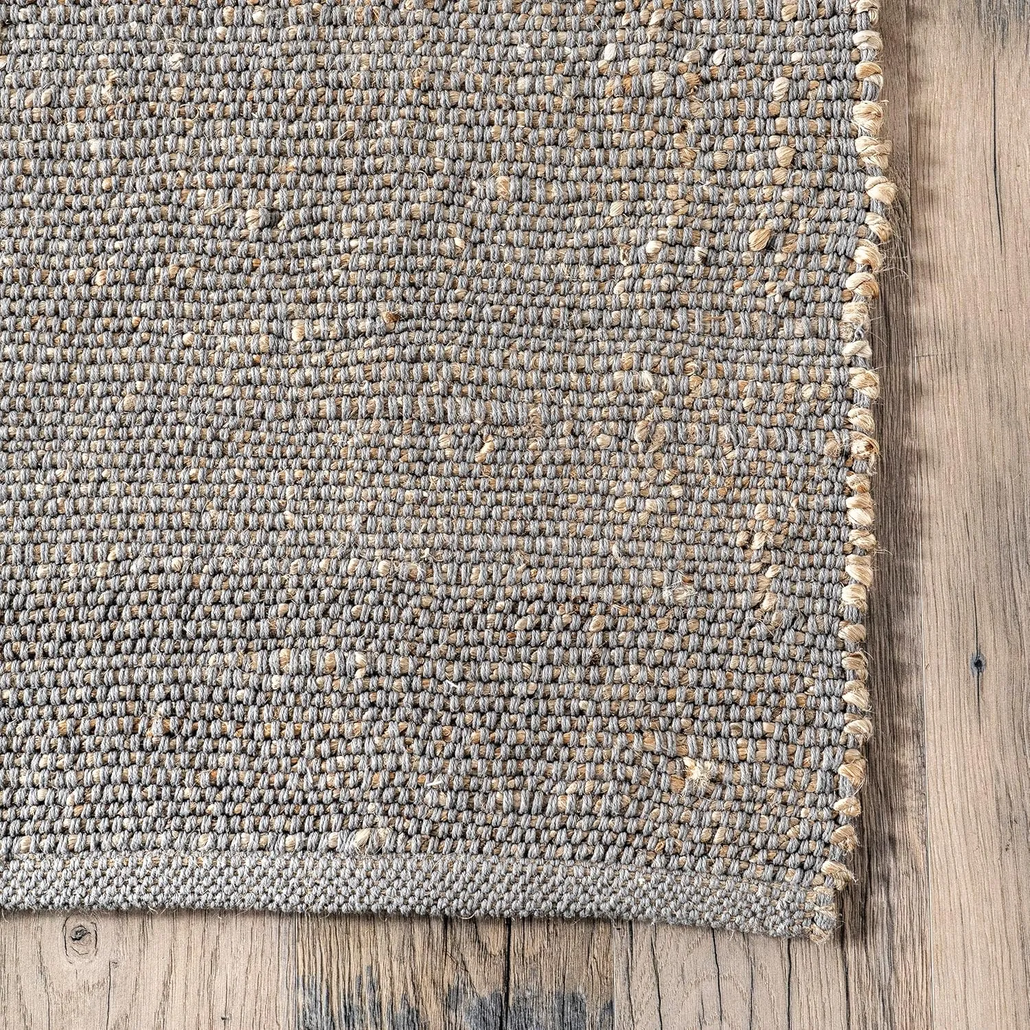 nuLOOM 2' x 6' Elfriede Jute & Cotton Hand Woven Area Rug, Elfriede Grey, Solid Rustic Farmhouse Style, Weaved Design, Natural Fiber, for Bedroom, Living Room, Dining Room, Hallway, Office, Entryway