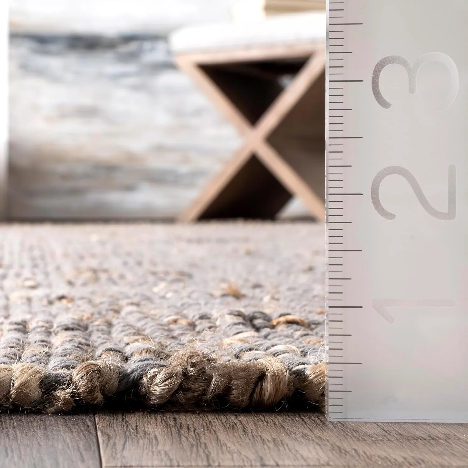 nuLOOM 2' x 6' Elfriede Jute & Cotton Hand Woven Area Rug, Elfriede Grey, Solid Rustic Farmhouse Style, Weaved Design, Natural Fiber, for Bedroom, Living Room, Dining Room, Hallway, Office, Entryway