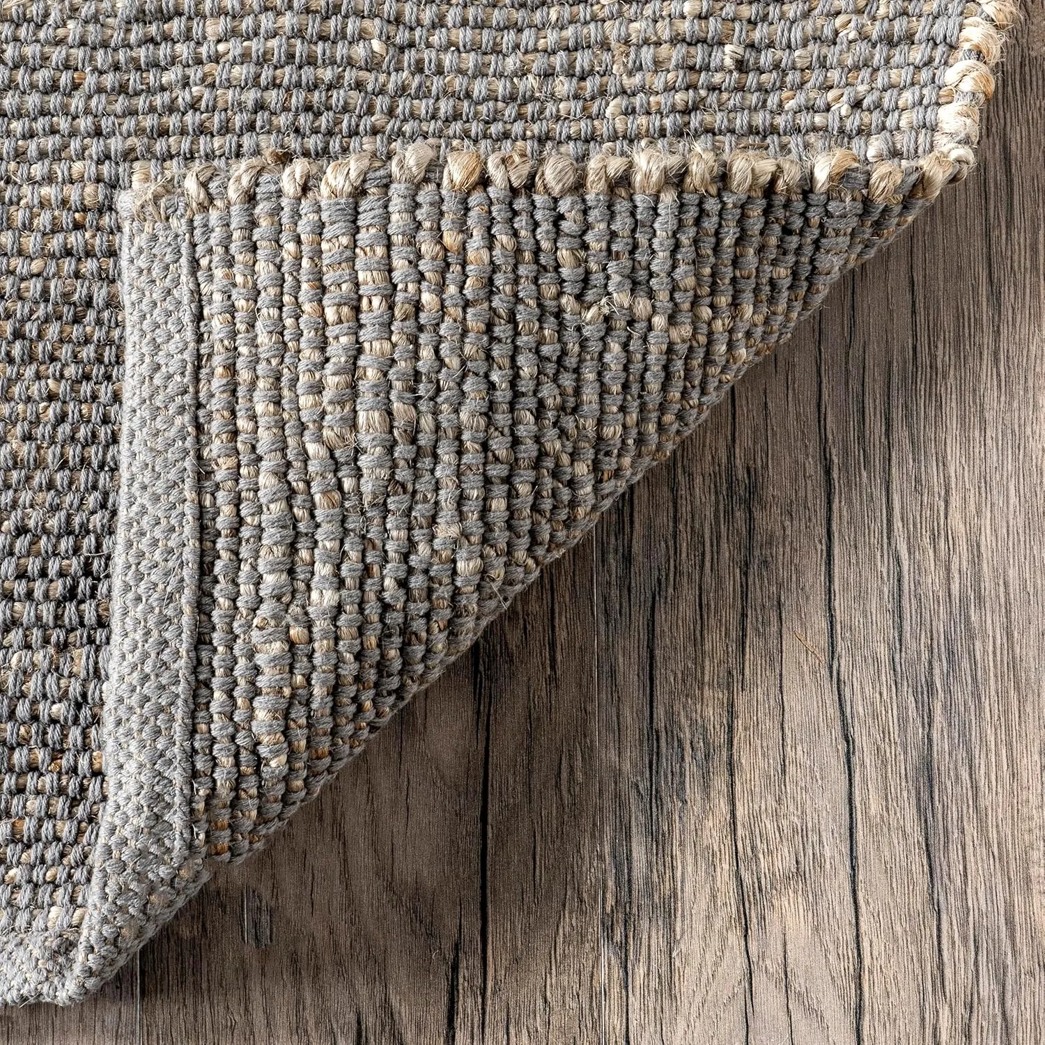 nuLOOM 2' x 6' Elfriede Jute & Cotton Hand Woven Area Rug, Elfriede Grey, Solid Rustic Farmhouse Style, Weaved Design, Natural Fiber, for Bedroom, Living Room, Dining Room, Hallway, Office, Entryway