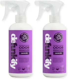 Odor Remover Spray, 16oz (2-Pack). 'Lavender' Essential Oil Odor Eliminator for Strong Odors on Fabric, Shoes, Activewear. 'ProvenSafe' Deodorizer for Pets, Kids & Sensitive Gear w/Ionic Silver
