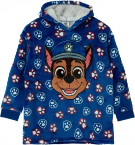 Paw Patrol Boys Wearable Hooded Blanket | Kids Blue Chase the Police Dog All Over Print Fleece Hoodie | Pullover Loungewear