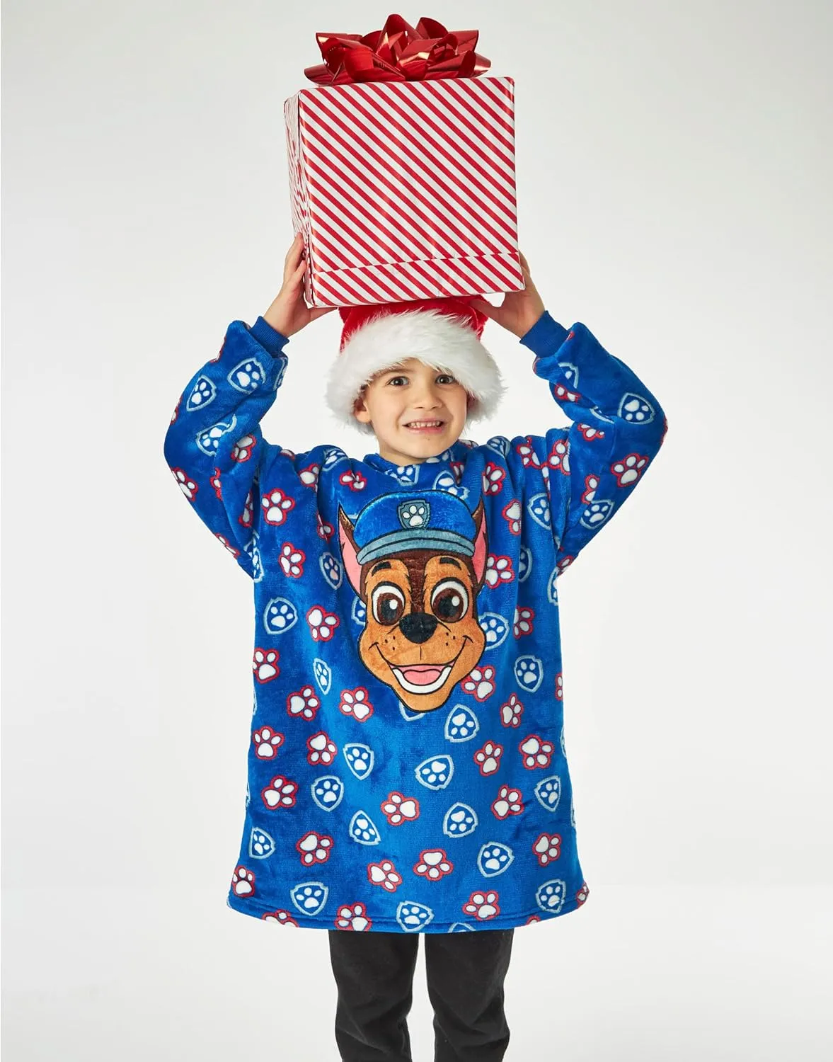 Paw Patrol Boys Wearable Hooded Blanket | Kids Blue Chase the Police Dog All Over Print Fleece Hoodie | Pullover Loungewear