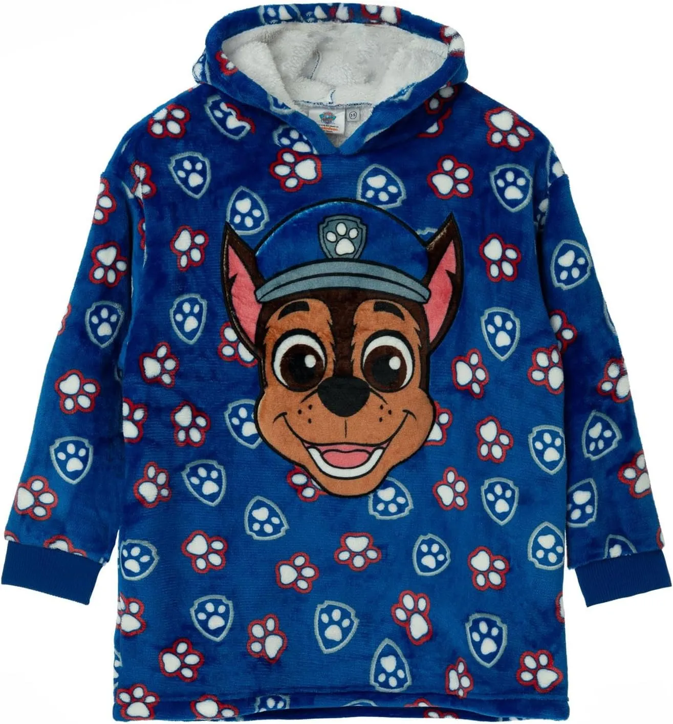 Paw Patrol Boys Wearable Hooded Blanket | Kids Blue Chase the Police Dog All Over Print Fleece Hoodie | Pullover Loungewear