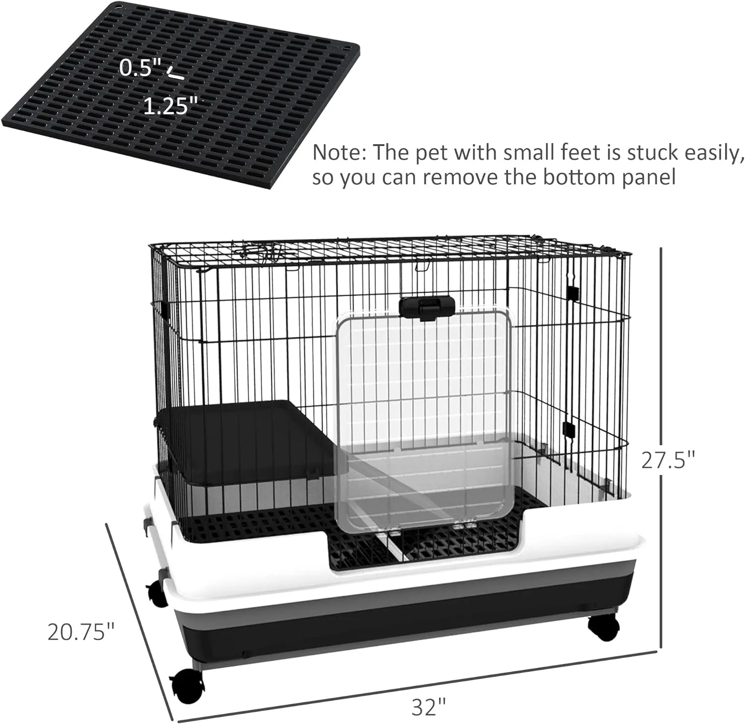 PawHut 2-Level Small Animal Cage Rabbit Hutch with Wheels, Removable Tray, Platform and Ramp for Bunny, Chinchillas, Ferret, Black