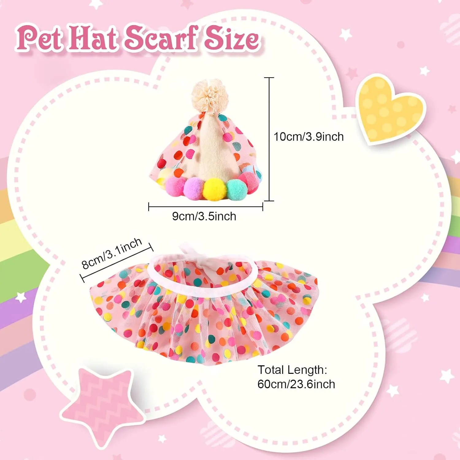 Pet Birthday Hat Scarf Set Puppy Princess Costumes Cute Lace Cat Outfit Dog Colorful Dots Bandana Pom-pom Cone Hat Cat Happy Birthday Decorations Pet Party Supplies