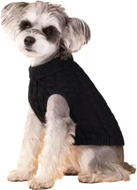 Pet Dog Turtleneck Knit Sweater Coat Winter Warmer Thickening Pullover Knitwear Crochet Coat Clothes for Dog Puppy Cat pet Sweaters (Black, Small)