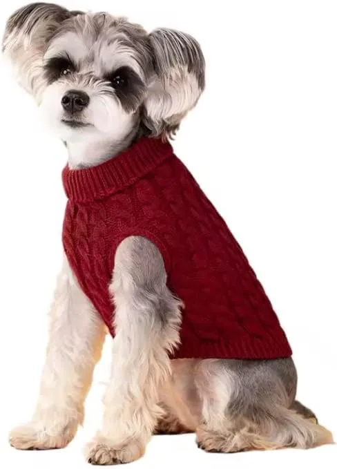 Pet Dog Turtleneck Knit Sweater Coat Winter Warmer Thickening Pullover Knitwear Crochet Coat Clothes for Dog Puppy Cat pet Sweaters (Wine, Small)