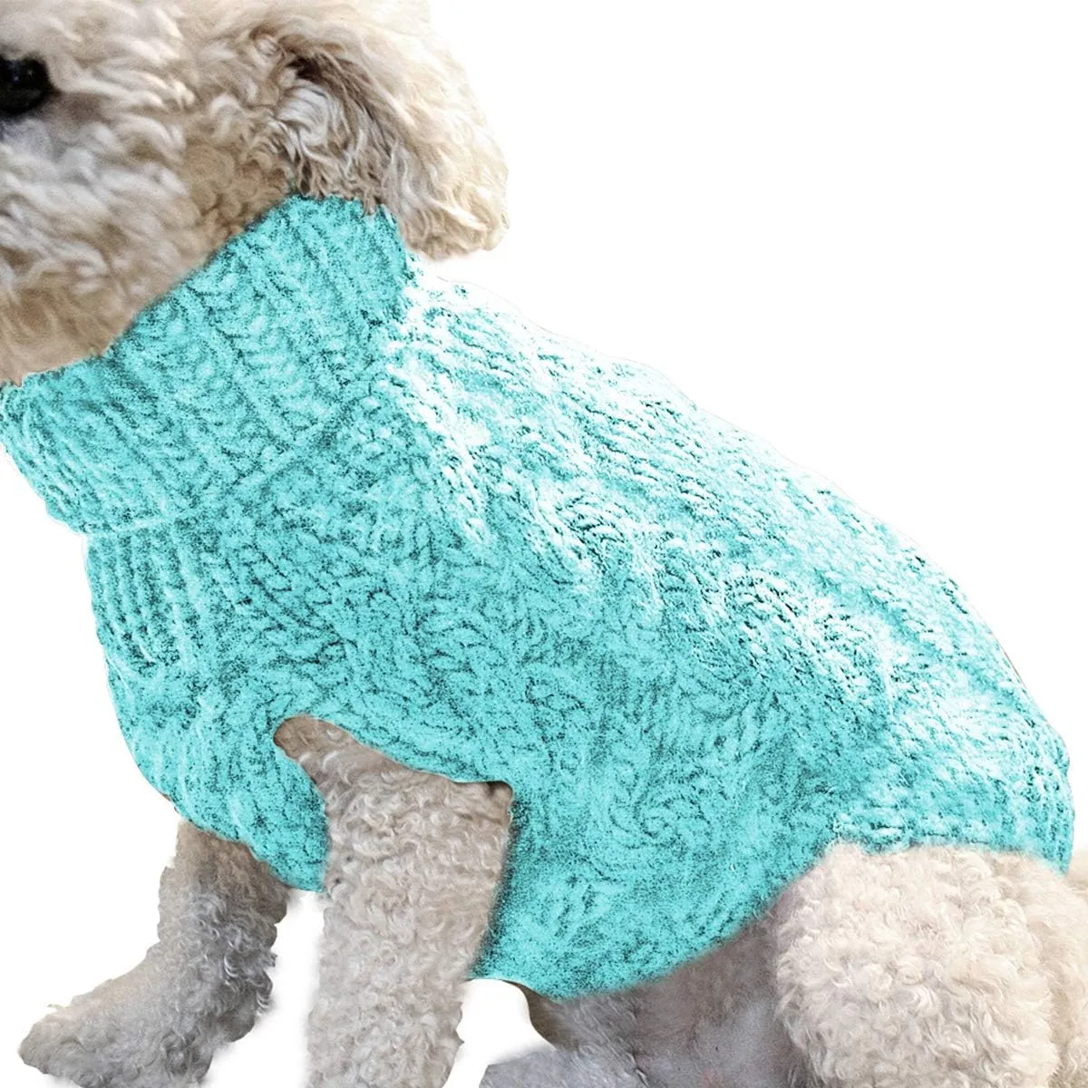 Pet Dog Turtleneck Knitting Sweater Coat Winter Warmer Thickening Pullover Knitwear Crochet Coat Clothes for Small Medium Large Dog Puppy Cat (L, Blue)