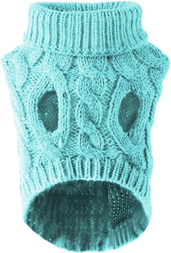 Pet Dog Turtleneck Knitting Sweater Coat Winter Warmer Thickening Pullover Knitwear Crochet Coat Clothes for Small Medium Large Dog Puppy Cat (L, Blue)