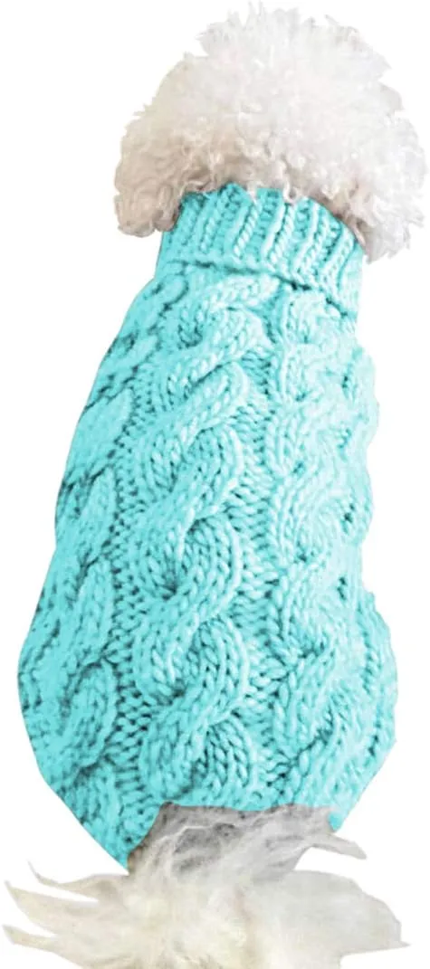 Pet Dog Turtleneck Knitting Sweater Coat Winter Warmer Thickening Pullover Knitwear Crochet Coat Clothes for Small Medium Large Dog Puppy Cat (L, Blue)
