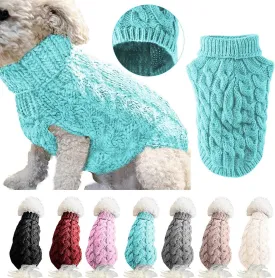 Pet Dog Turtleneck Knitting Sweater Coat Winter Warmer Thickening Pullover Knitwear Crochet Coat Clothes for Small Medium Large Dog Puppy Cat (L, Blue)