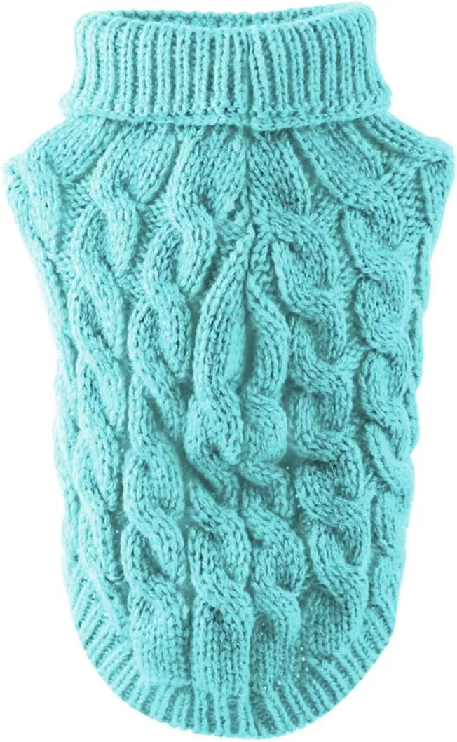 Pet Dog Turtleneck Knitting Sweater Coat Winter Warmer Thickening Pullover Knitwear Crochet Coat Clothes for Small Medium Large Dog Puppy Cat (L, Blue)