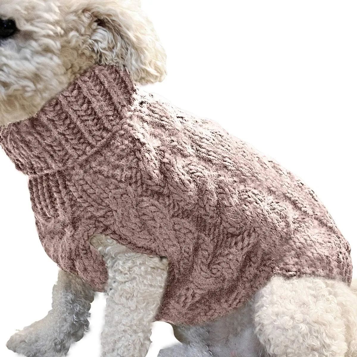 Pet Dog Turtleneck Knitting Sweater Coat Winter Warmer Thickening Pullover Knitwear Crochet Coat Clothes for Small Medium Large Dog Puppy Cat (L, Khaki)