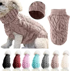 Pet Dog Turtleneck Knitting Sweater Coat Winter Warmer Thickening Pullover Knitwear Crochet Coat Clothes for Small Medium Large Dog Puppy Cat (L, Khaki)