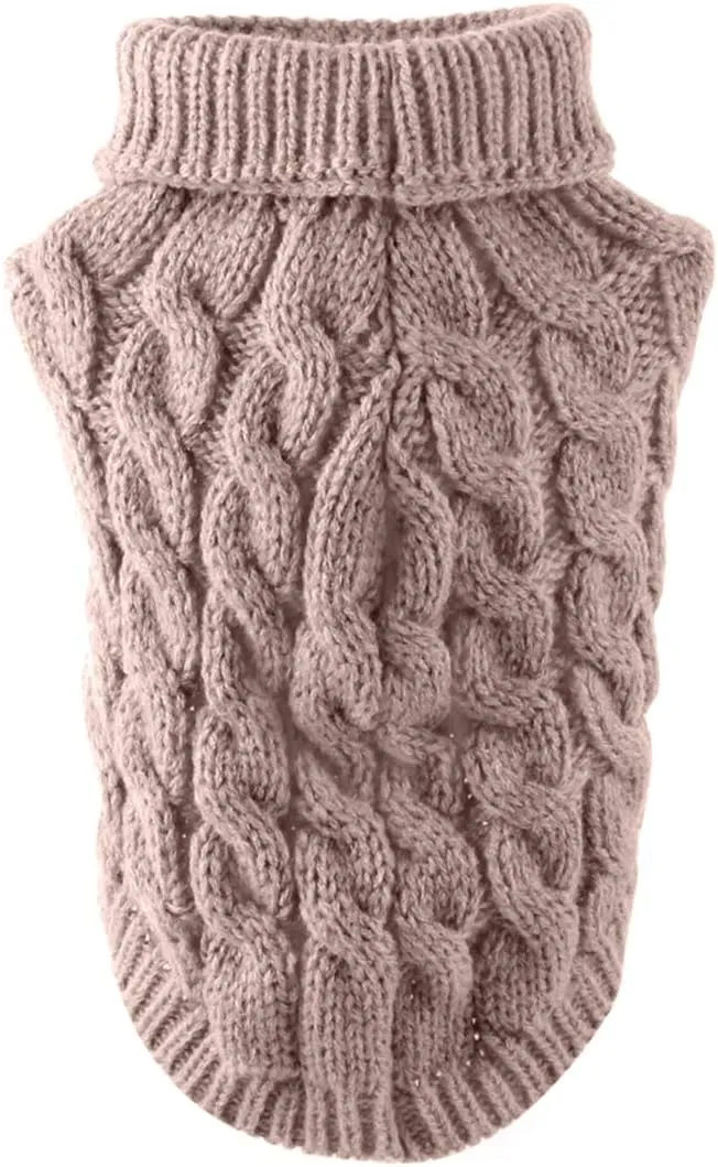Pet Dog Turtleneck Knitting Sweater Coat Winter Warmer Thickening Pullover Knitwear Crochet Coat Clothes for Small Medium Large Dog Puppy Cat (L, Khaki)