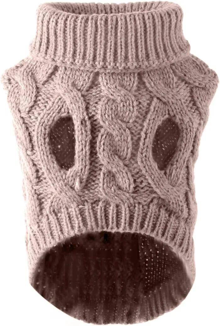 Pet Dog Turtleneck Knitting Sweater Coat Winter Warmer Thickening Pullover Knitwear Crochet Coat Clothes for Small Medium Large Dog Puppy Cat (L, Khaki)