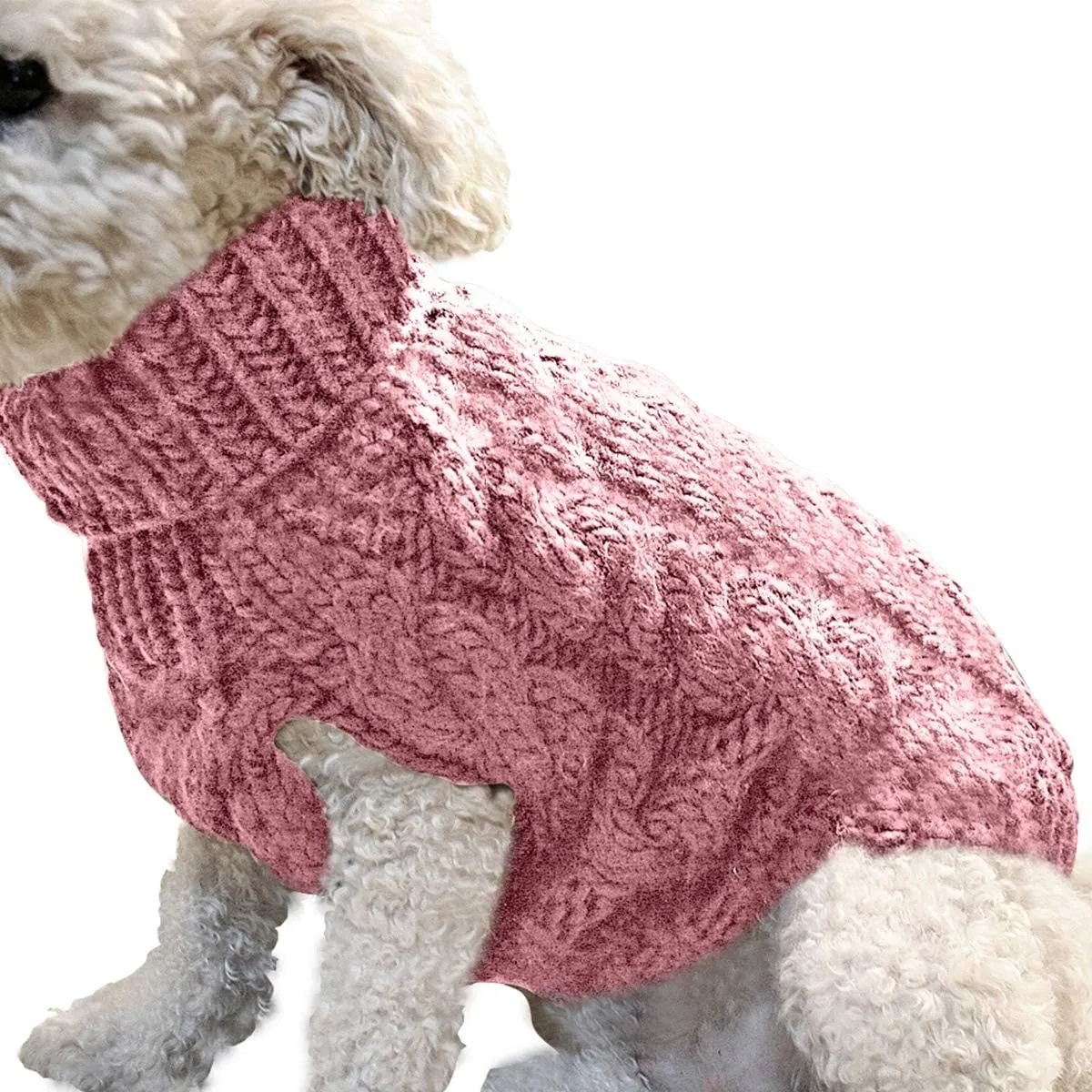 Pet Dog Turtleneck Knitting Sweater Coat Winter Warmer Thickening Pullover Knitwear Crochet Coat Clothes for Small Medium Large Dog Puppy Cat (L, Pink)