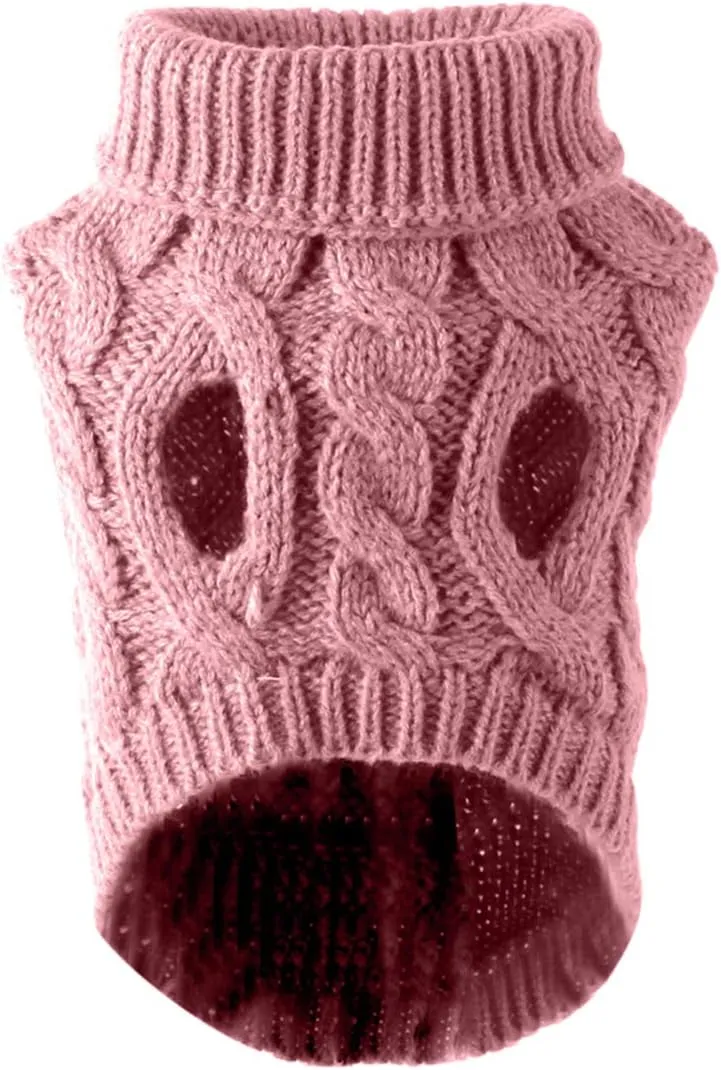 Pet Dog Turtleneck Knitting Sweater Coat Winter Warmer Thickening Pullover Knitwear Crochet Coat Clothes for Small Medium Large Dog Puppy Cat (L, Pink)