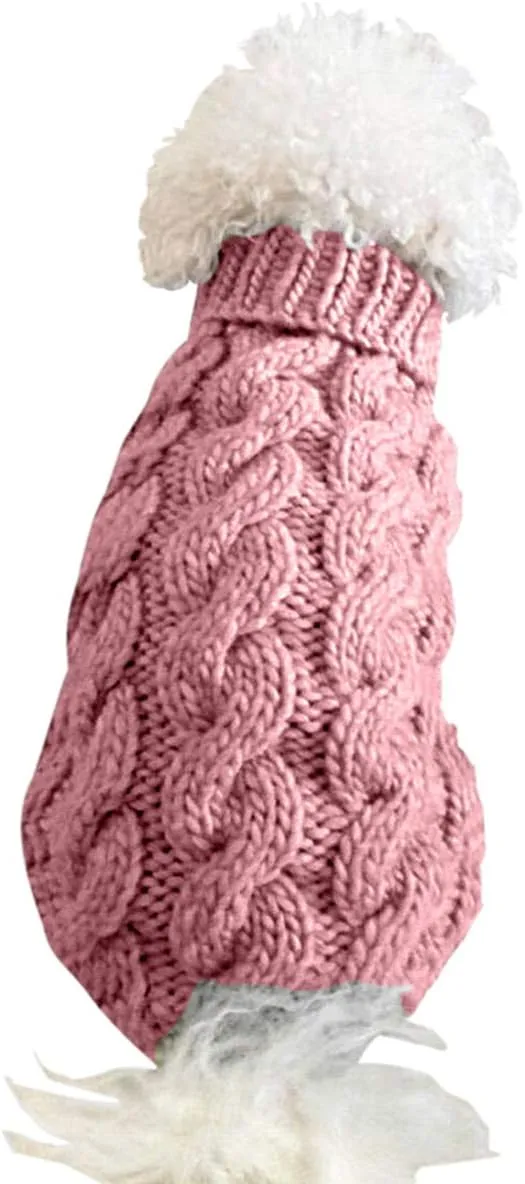 Pet Dog Turtleneck Knitting Sweater Coat Winter Warmer Thickening Pullover Knitwear Crochet Coat Clothes for Small Medium Large Dog Puppy Cat (L, Pink)