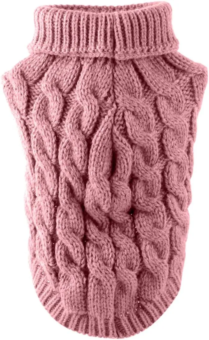 Pet Dog Turtleneck Knitting Sweater Coat Winter Warmer Thickening Pullover Knitwear Crochet Coat Clothes for Small Medium Large Dog Puppy Cat (L, Pink)