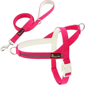 Plutus Pet Cotton Dog Harness and Leash Set, Reflective and Soft Padded, Quick Fit Vest Harness, for Small, Medium and Large Dogs, Hot Pink, S