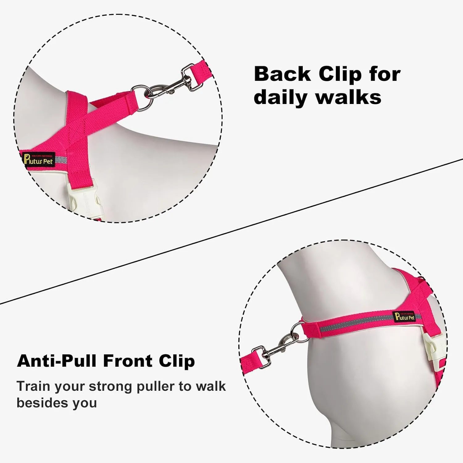 Plutus Pet Cotton Dog Harness and Leash Set, Reflective and Soft Padded, Quick Fit Vest Harness, for Small, Medium and Large Dogs, Hot Pink, S