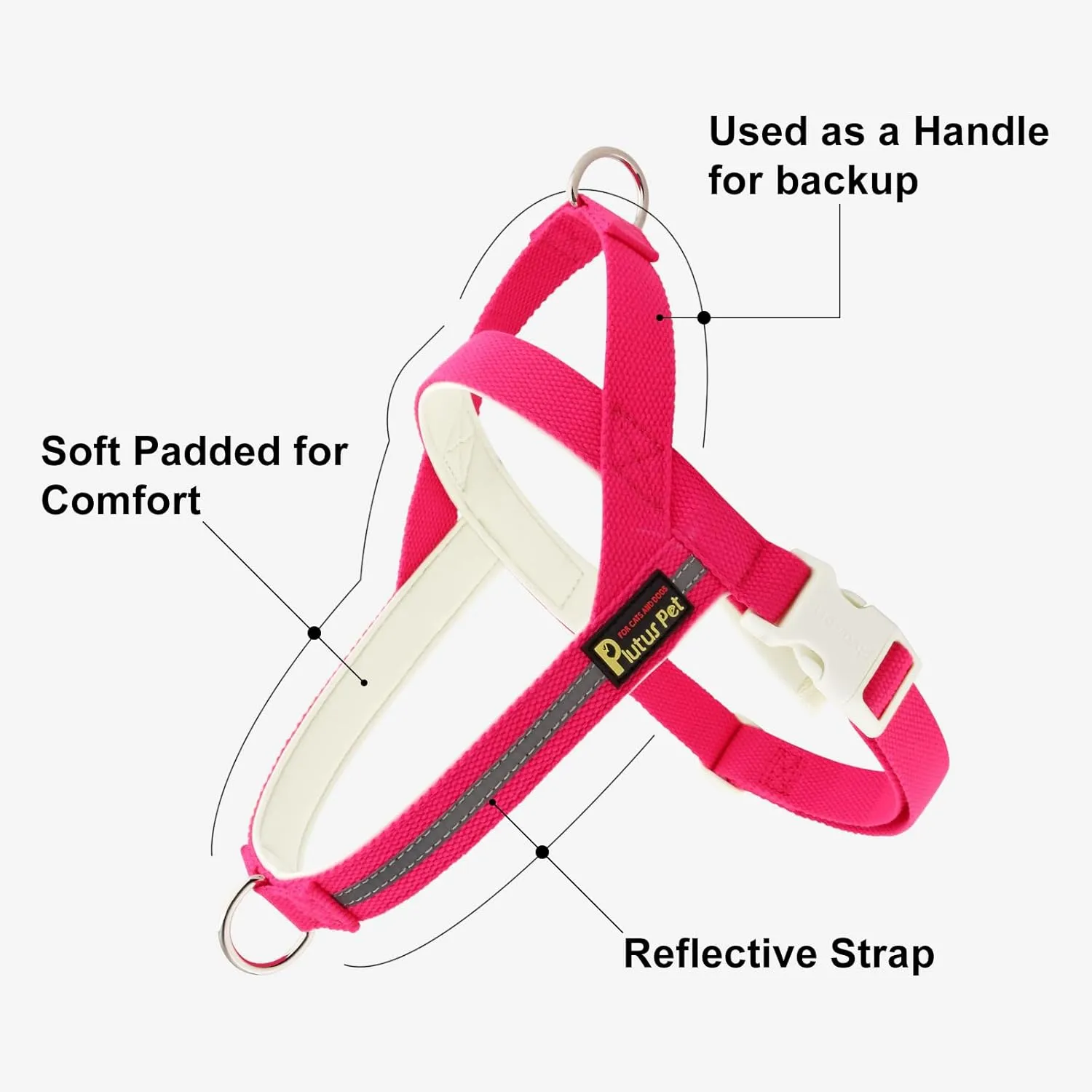 Plutus Pet Cotton Dog Harness and Leash Set, Reflective and Soft Padded, Quick Fit Vest Harness, for Small, Medium and Large Dogs, Hot Pink, S