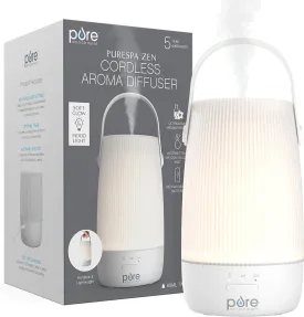 Pure Enrichment PureSpa Zen Cordless Essential Oil Diffuser & Light - Portable Travel-Friendly Aroma Diffuser Lasts 7.5 Hrs, Optional Mood Light, 2 Mist Settings, Optional Timer, & Auto Shut-Off