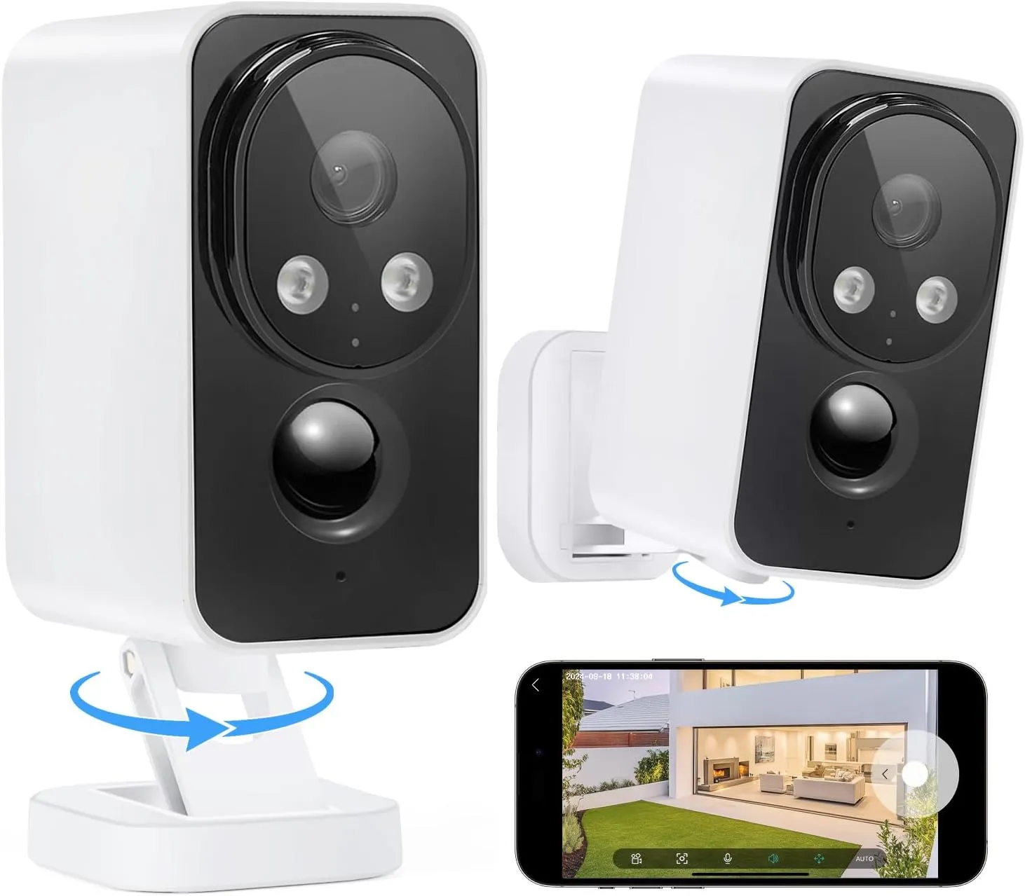 Security Cameras Wireless Outdoor Pan Rotating 180 2K Cameras for Home Security Color Night Vision Battery 2.4GHz WiFi Camera Motion Detection Siren 2-Way Talk Waterproof Cloud/SD Storage 2-Pack