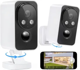 Security Cameras Wireless Outdoor Pan Rotating 180 2K Cameras for Home Security Color Night Vision Battery 2.4GHz WiFi Camera Motion Detection Siren 2-Way Talk Waterproof Cloud/SD Storage 2-Pack