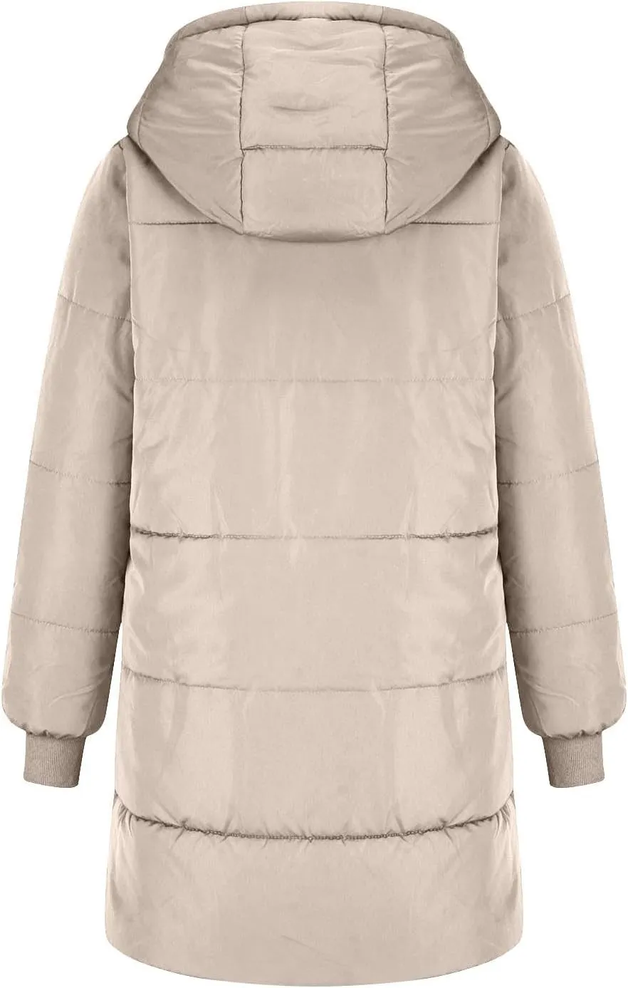 Sinzelimin Women Hooded Parka Jackets Fleece Lined Thickened Down Jacket Winter Hooded Puffy Packable Jacket Warm Puffer Coat