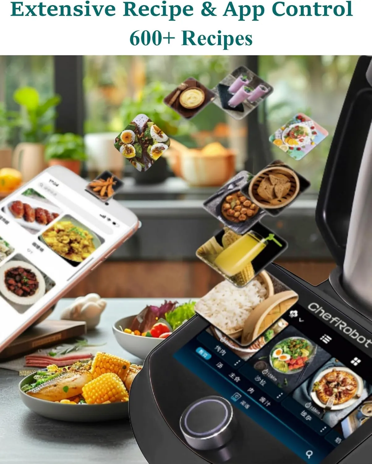 Smart Food Processor UltraCook All-in-One Auto Cooking Machine,3.5L Capacity,600  Online Recipes, Built-in Scale, 7 inch TFT Screen, Self-Cleaning, Multifunctional Kitchen Appliance (CR-7-Black)