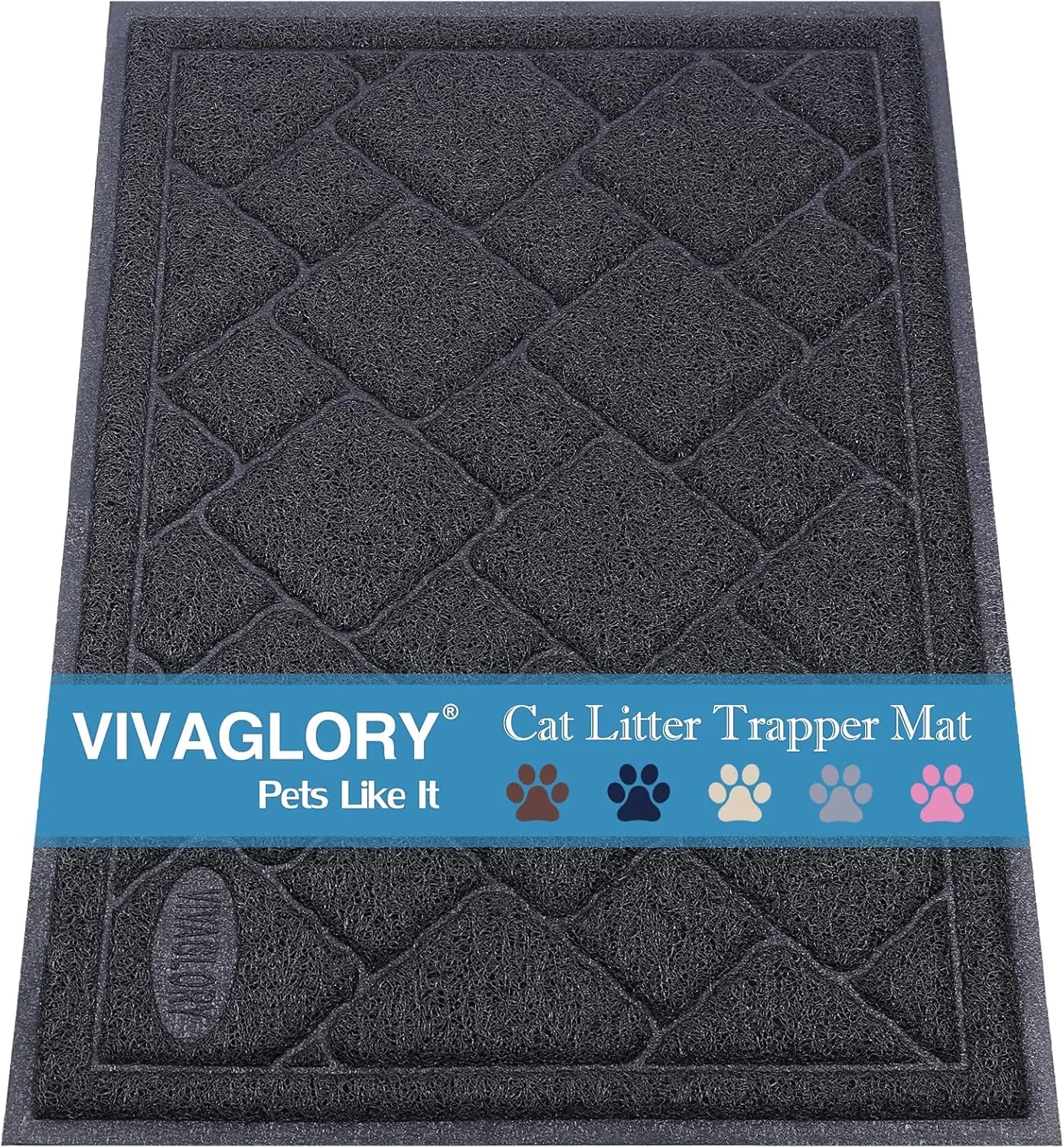 VIVAGLORY Cat Litter Tray Mat, Durable Box Mat, 35"23" Stay in Place, Keep Floors Clean, Traps Litter, Black-Chic Pattern