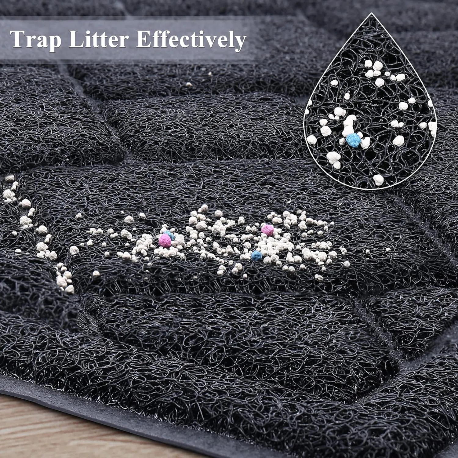 VIVAGLORY Cat Litter Tray Mat, Durable Box Mat, 35"23" Stay in Place, Keep Floors Clean, Traps Litter, Black-Chic Pattern