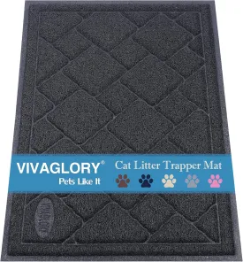 VIVAGLORY Cat Litter Tray Mat, Durable Box Mat, 35"23" Stay in Place, Keep Floors Clean, Traps Litter, Black-Chic Pattern