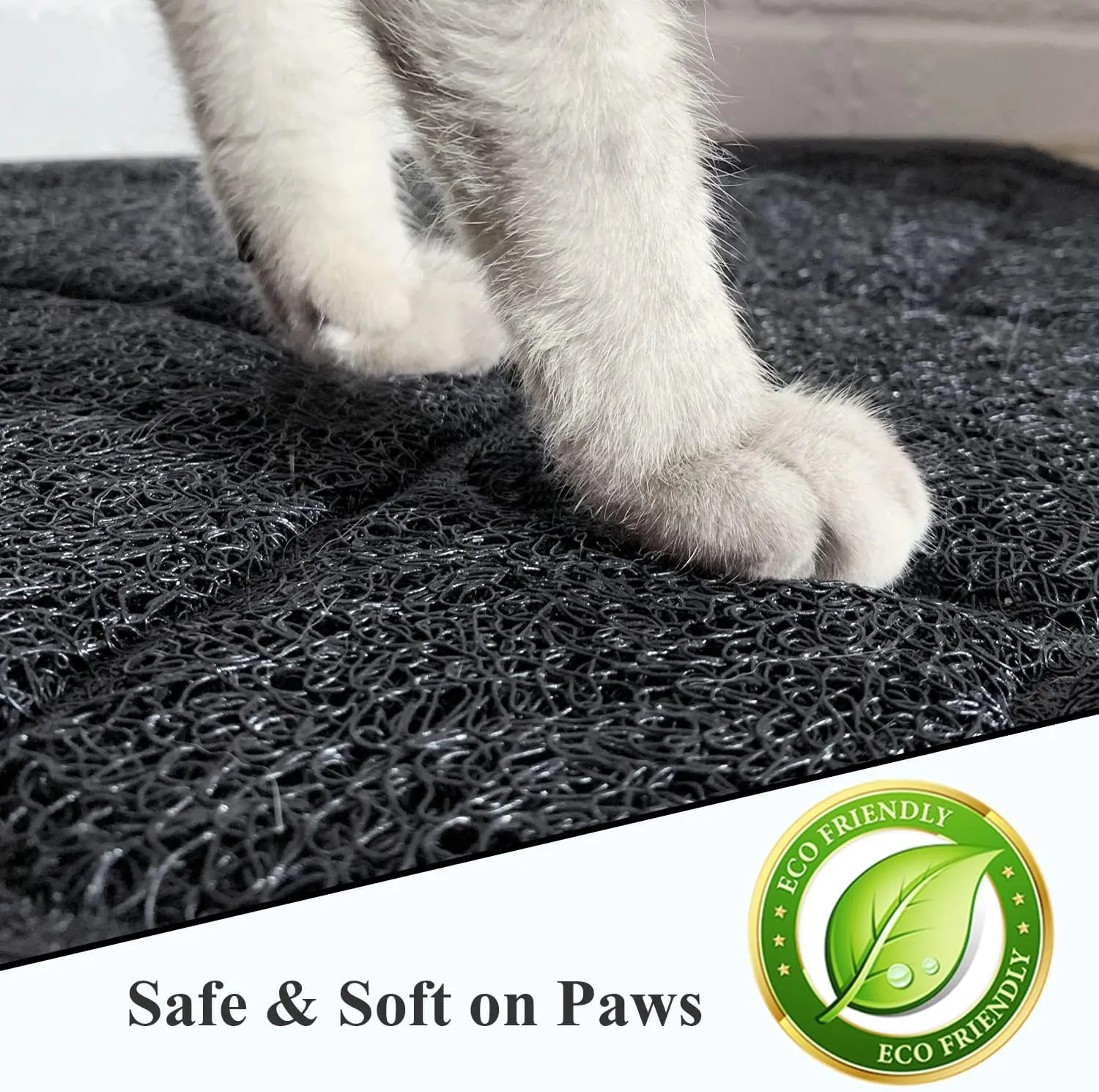 VIVAGLORY Cat Litter Tray Mat, Durable Box Mat, 35"23" Stay in Place, Keep Floors Clean, Traps Litter, Black-Chic Pattern