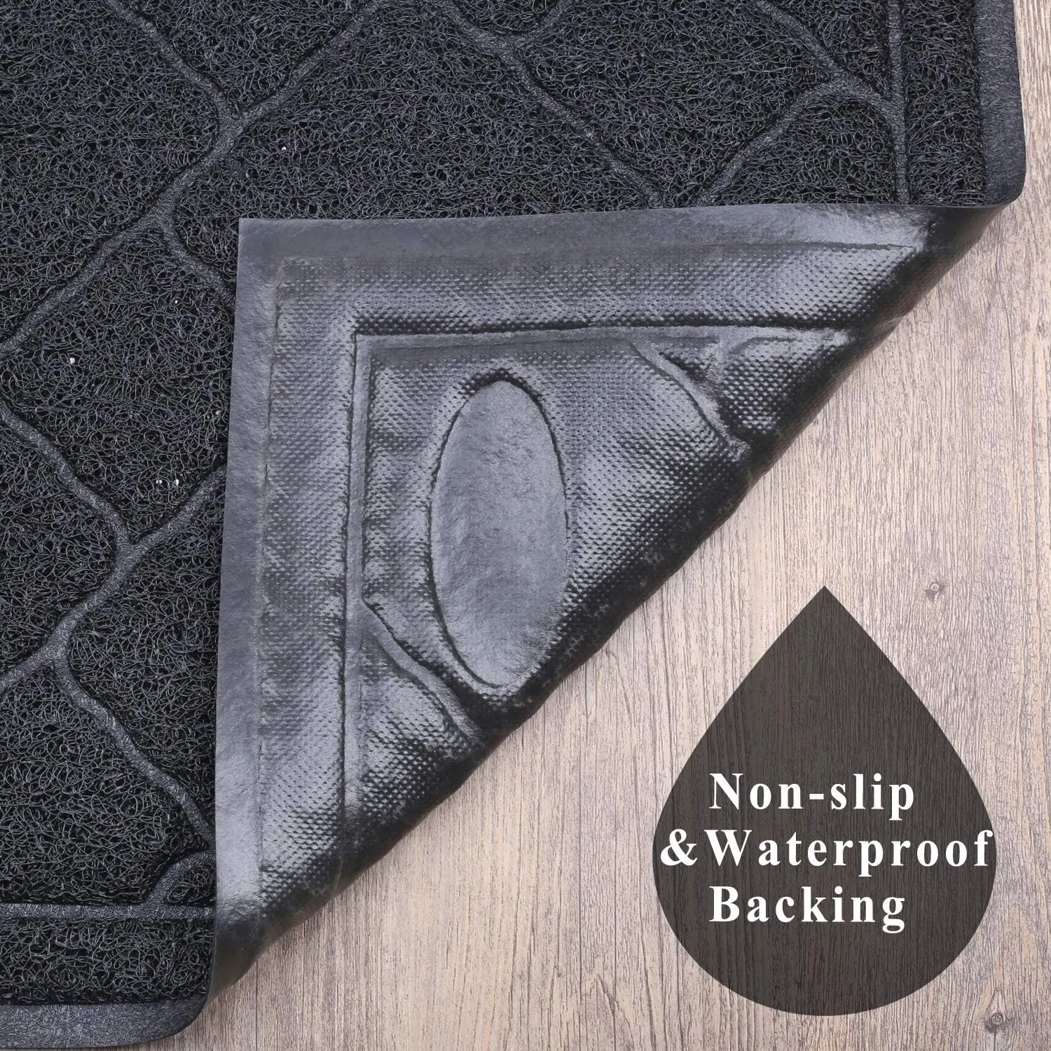 VIVAGLORY Cat Litter Tray Mat, Durable Box Mat, 35"23" Stay in Place, Keep Floors Clean, Traps Litter, Black-Chic Pattern
